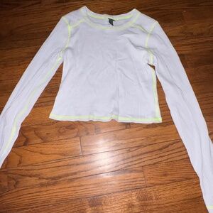 Wild Fable Blue Ribbed Long Sleeve Crop Top Neon Stitching